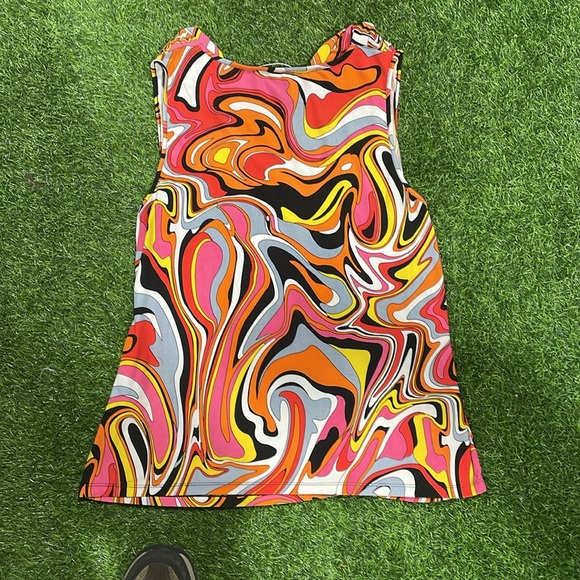 Multicolor psychedelic sleeveless blouse with cowl neck. - Picture 2 of 4